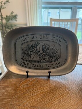 Vintage Wilton Pewter Serving Tray - "Give Us This Day Our Daily Bread"